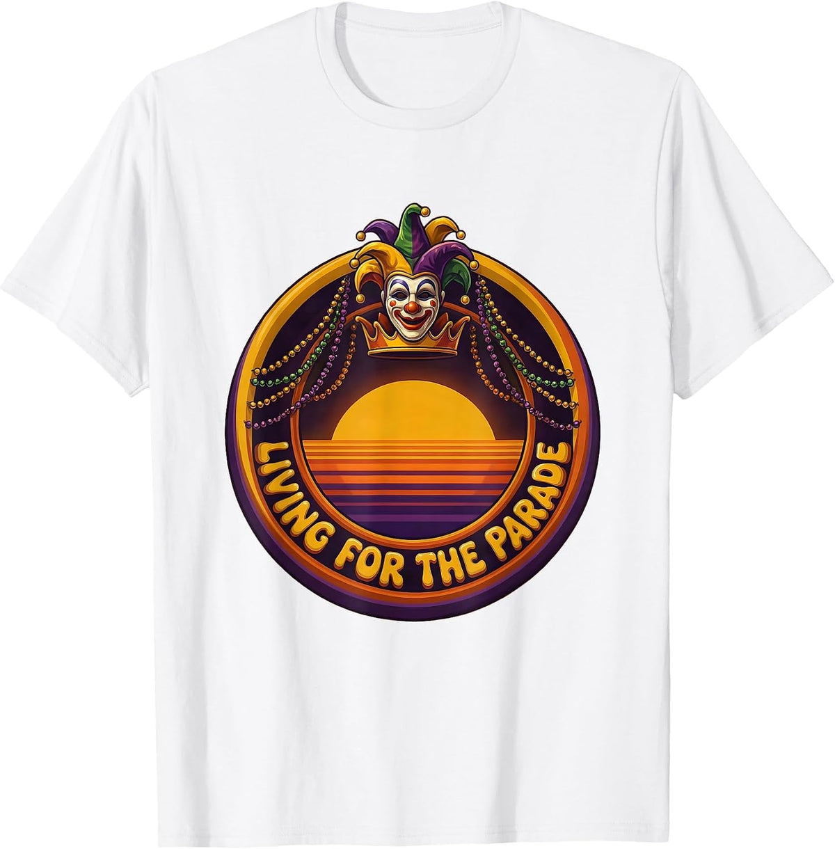 Men's Living for the Parade Mardi Gras Festive Design T-Shirt - White