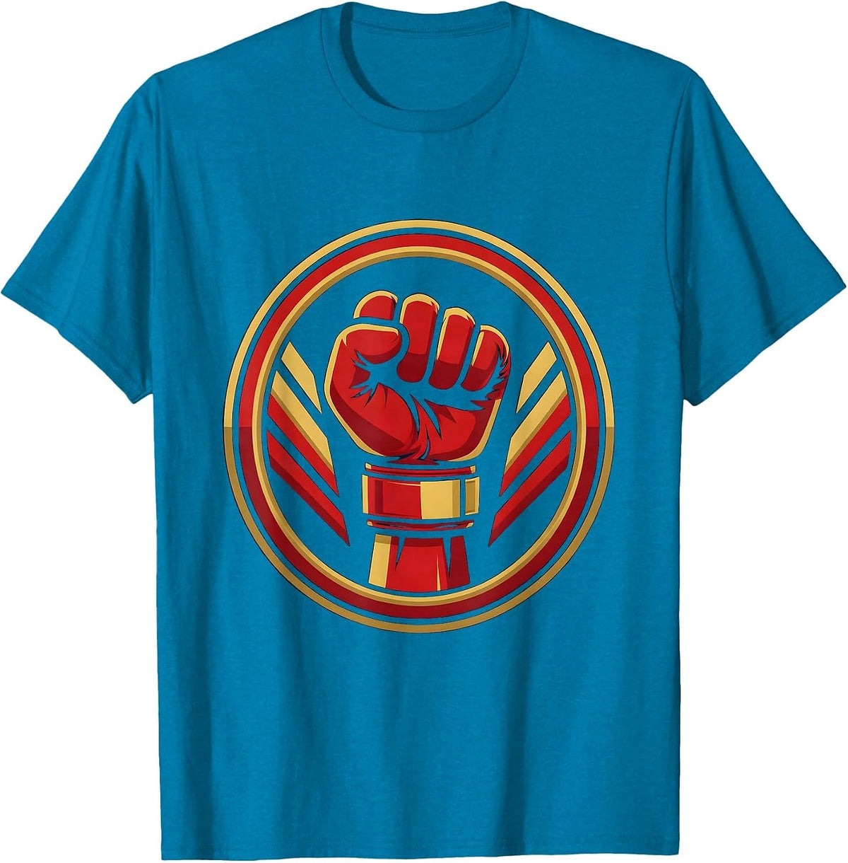 Boxing Glove Victory Raised Fist Cheer Graphic T-Shirt - Sapphire Blue