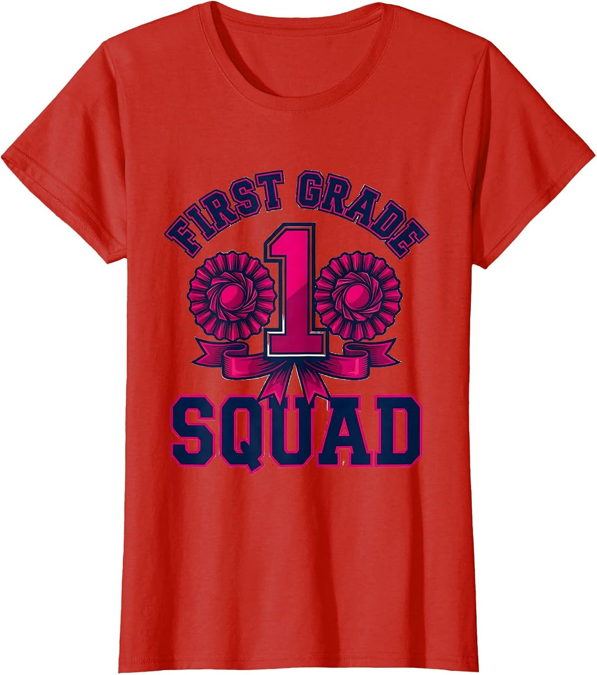 Women's First Grade Squad Cheerful Pennant Back To School Girl First T-Shirt - Red