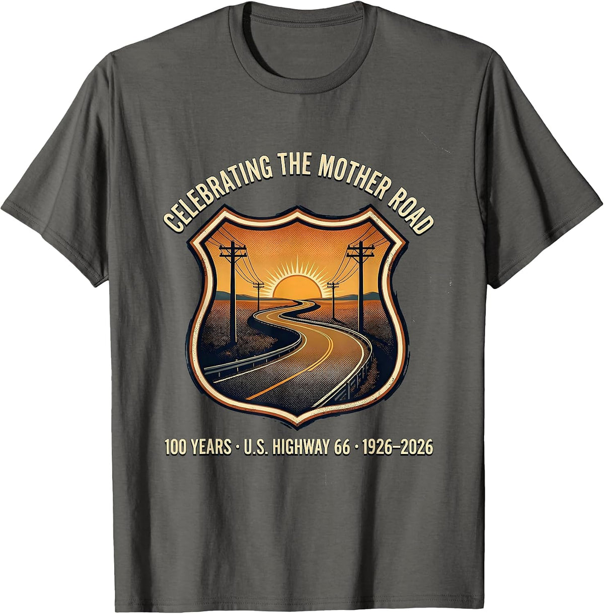 Celebrating The Mother Road Highway 66 100th Anniversary T-Shirt - Asphalt Grey