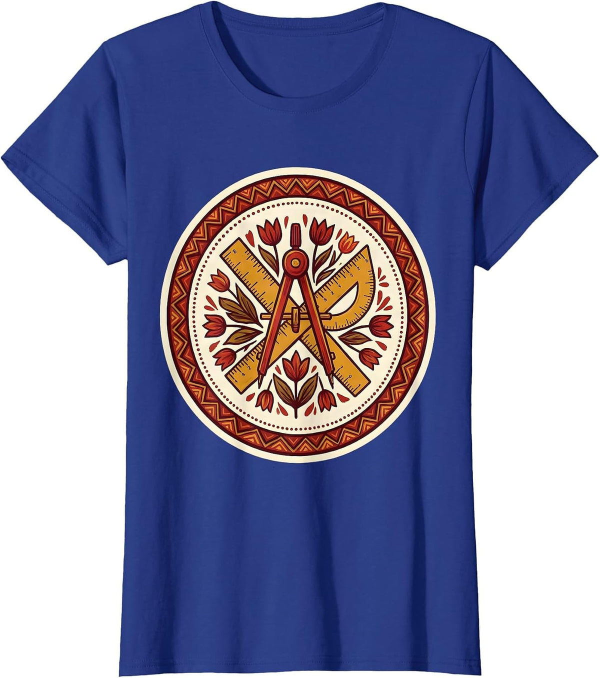 Women's Art Teacher Geometric Tools Illustration T-Shirt - Royal Blue