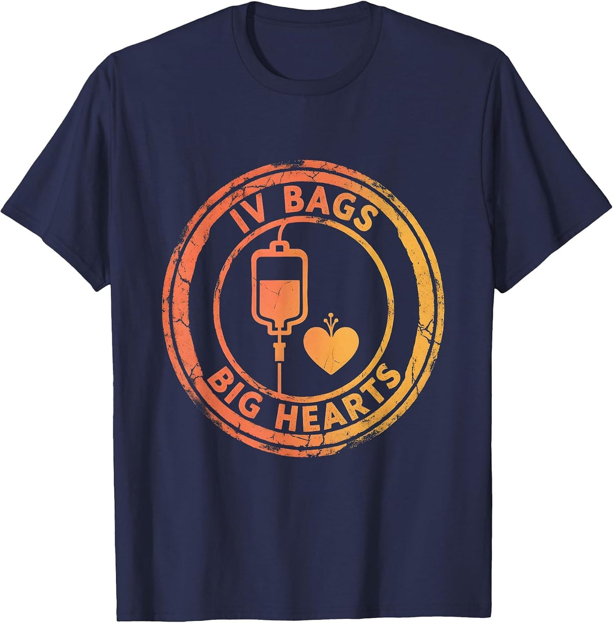 IV Bags and Big Hearts Oncology Nurse Design T-Shirt - Navy Blue