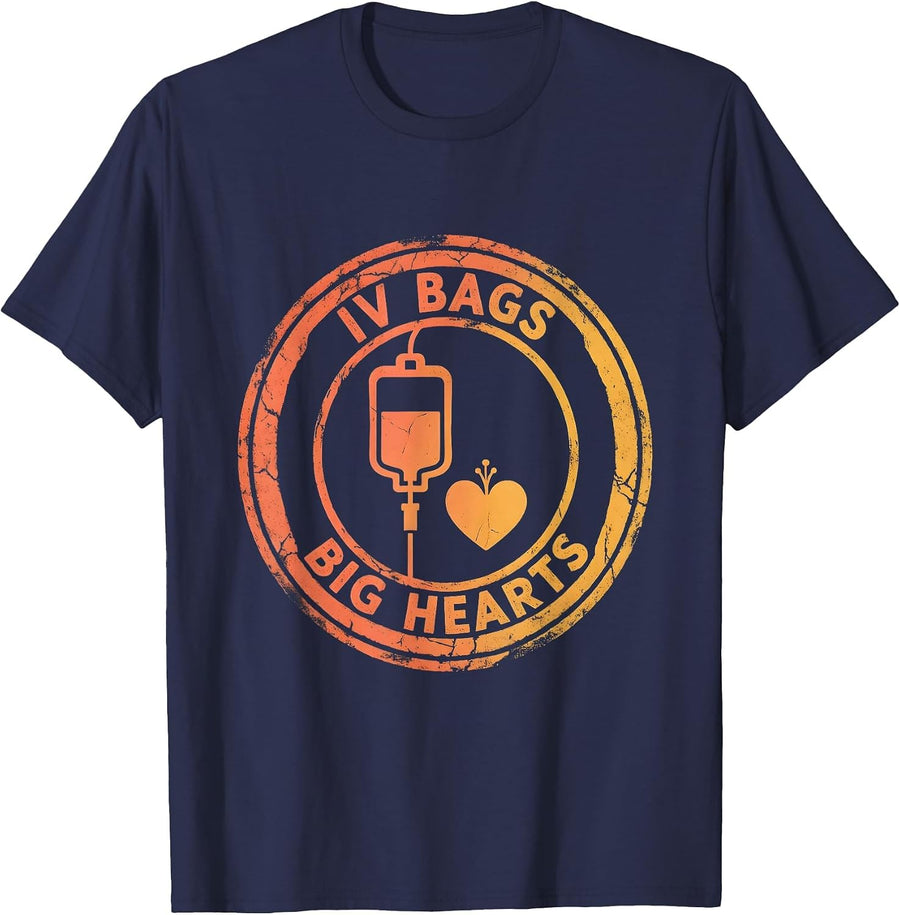 IV Bags and Big Hearts Oncology Nurse Design T-Shirt - Navy Blue