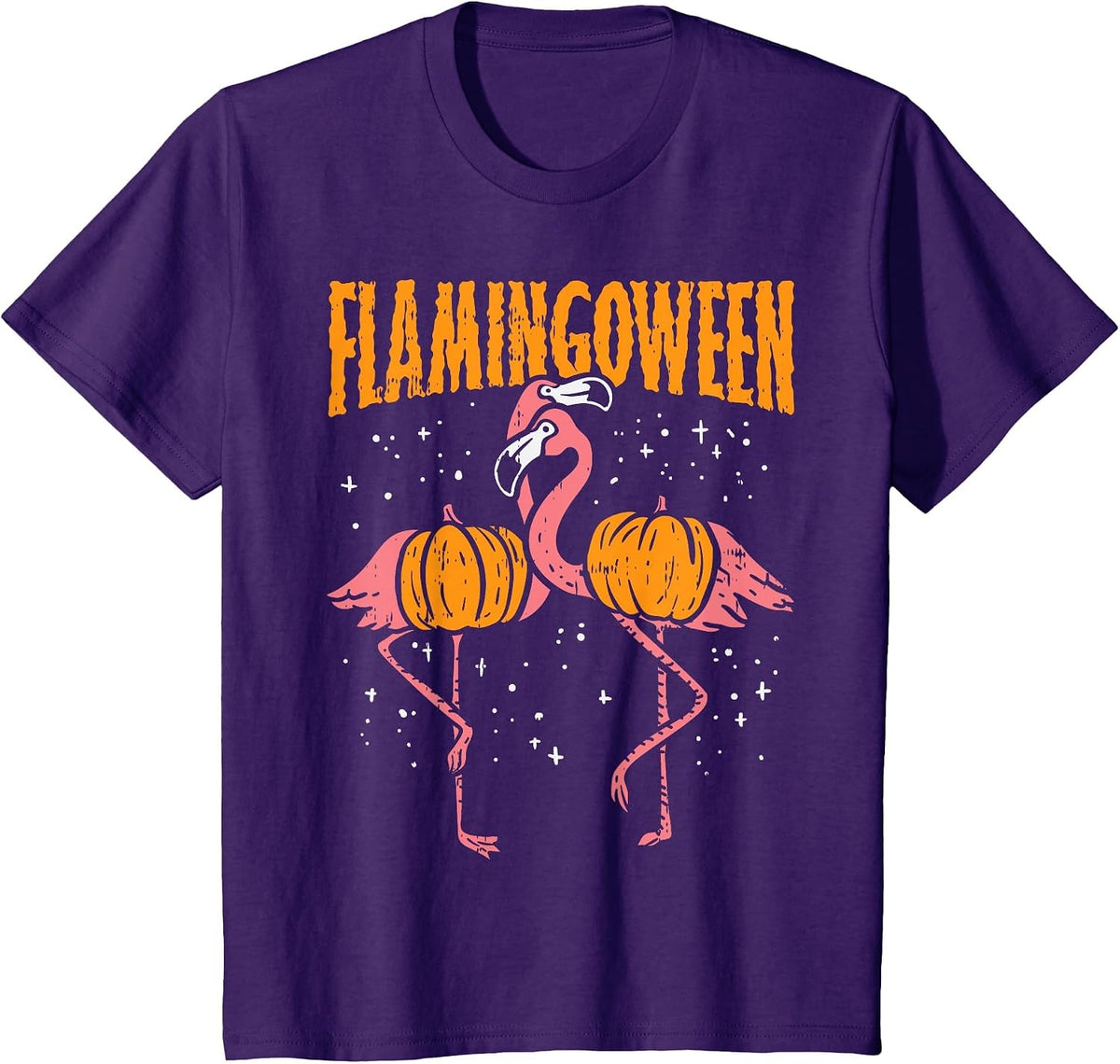 Flamingoween Pumpkin Flamingos Funny Bird Halloween Costume T-Shirt - Purple