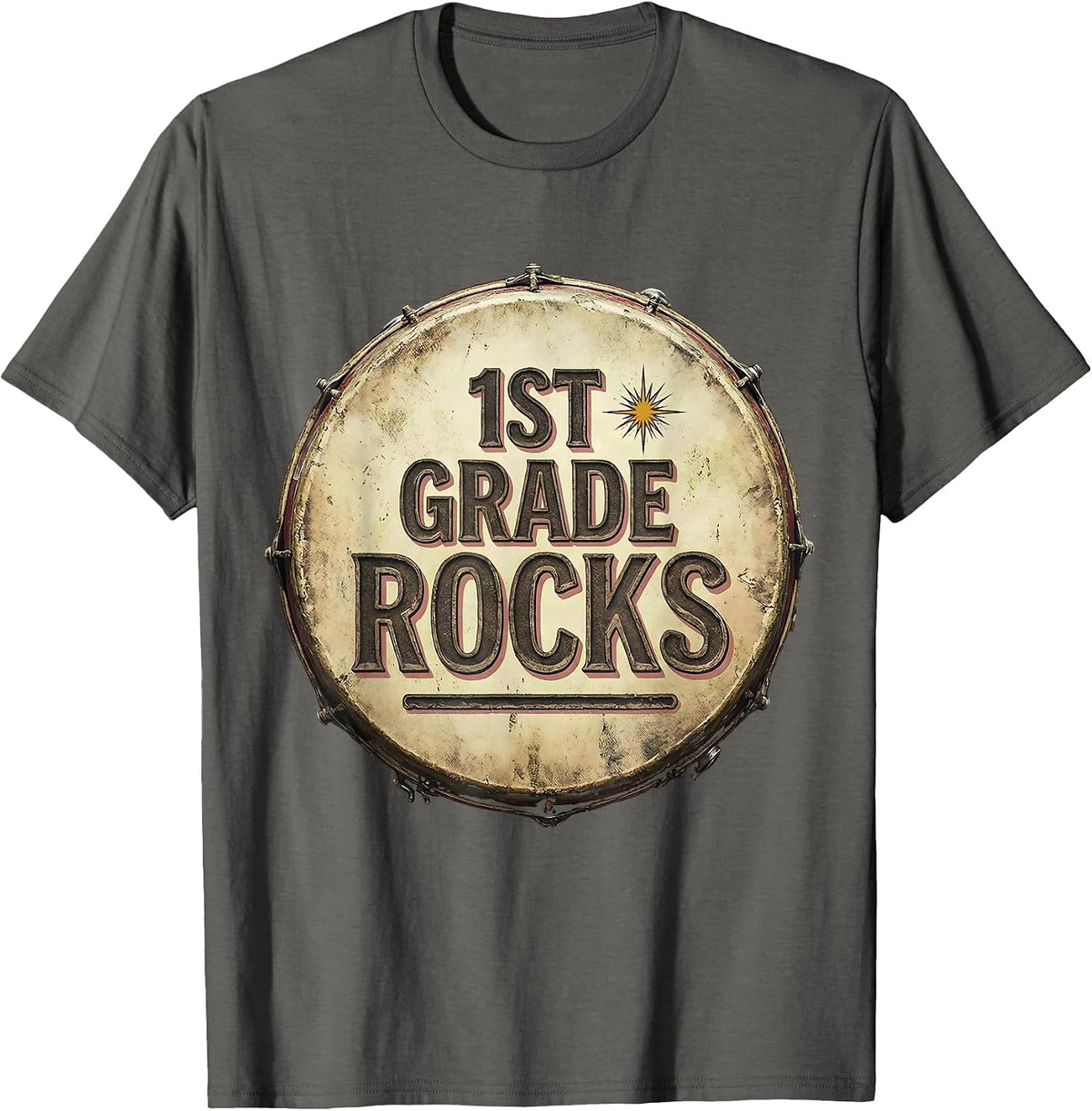 Men's 1st Grade Rocks Vintage Retro Teacher Student Back to School T-Shirt - Asphalt Grey