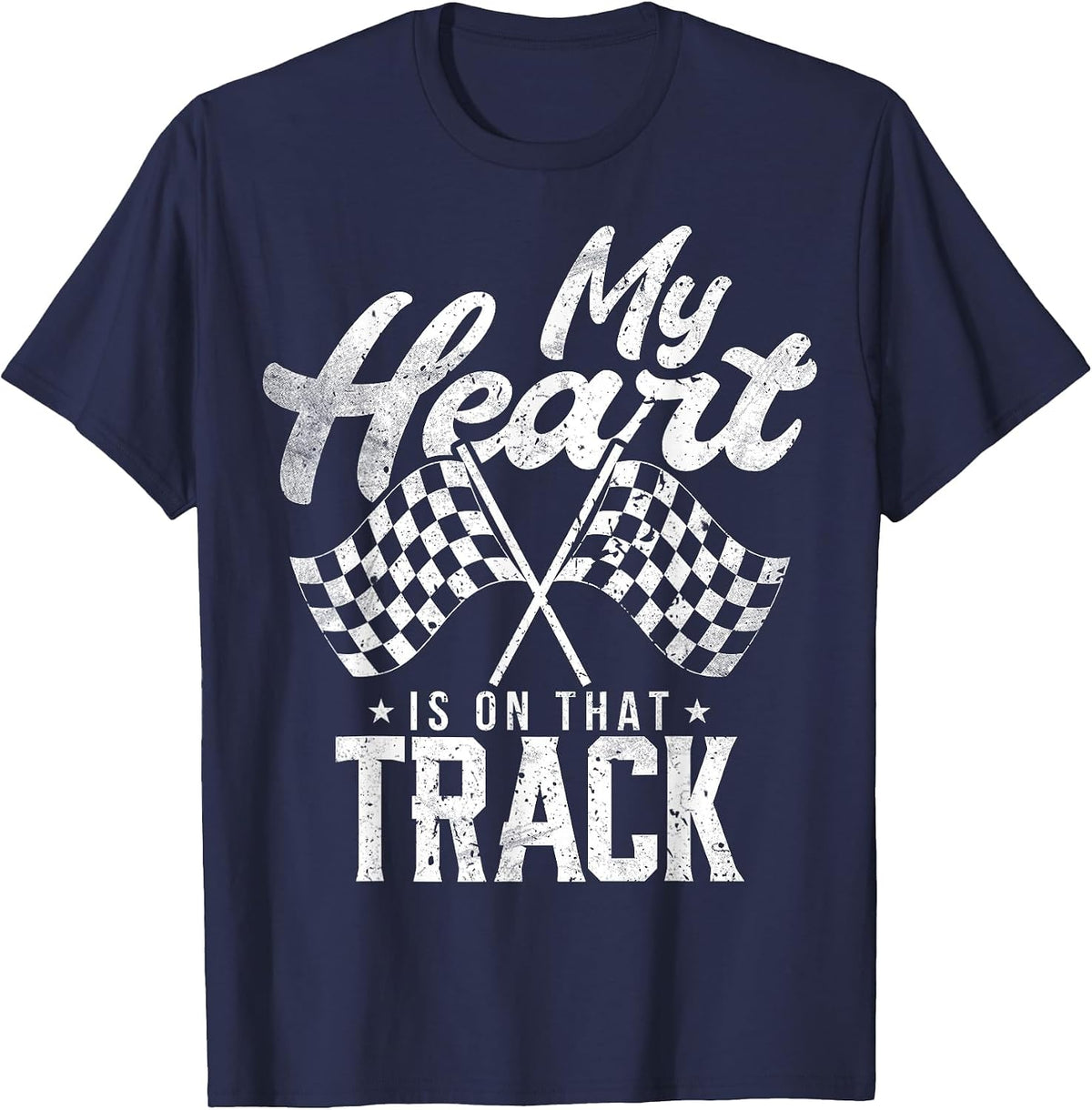 My Heart is On that Track Racing Girlfriend Drag Race Wife T-Shirt - Navy Blue