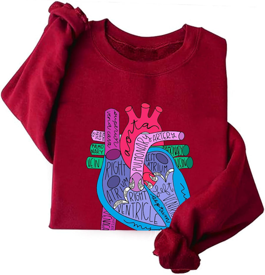 Heart Anatomy Sweatshirt Cardiac Nursing Student Cardiologist Anatomical Heart Crewneck Sweatshirt - Red