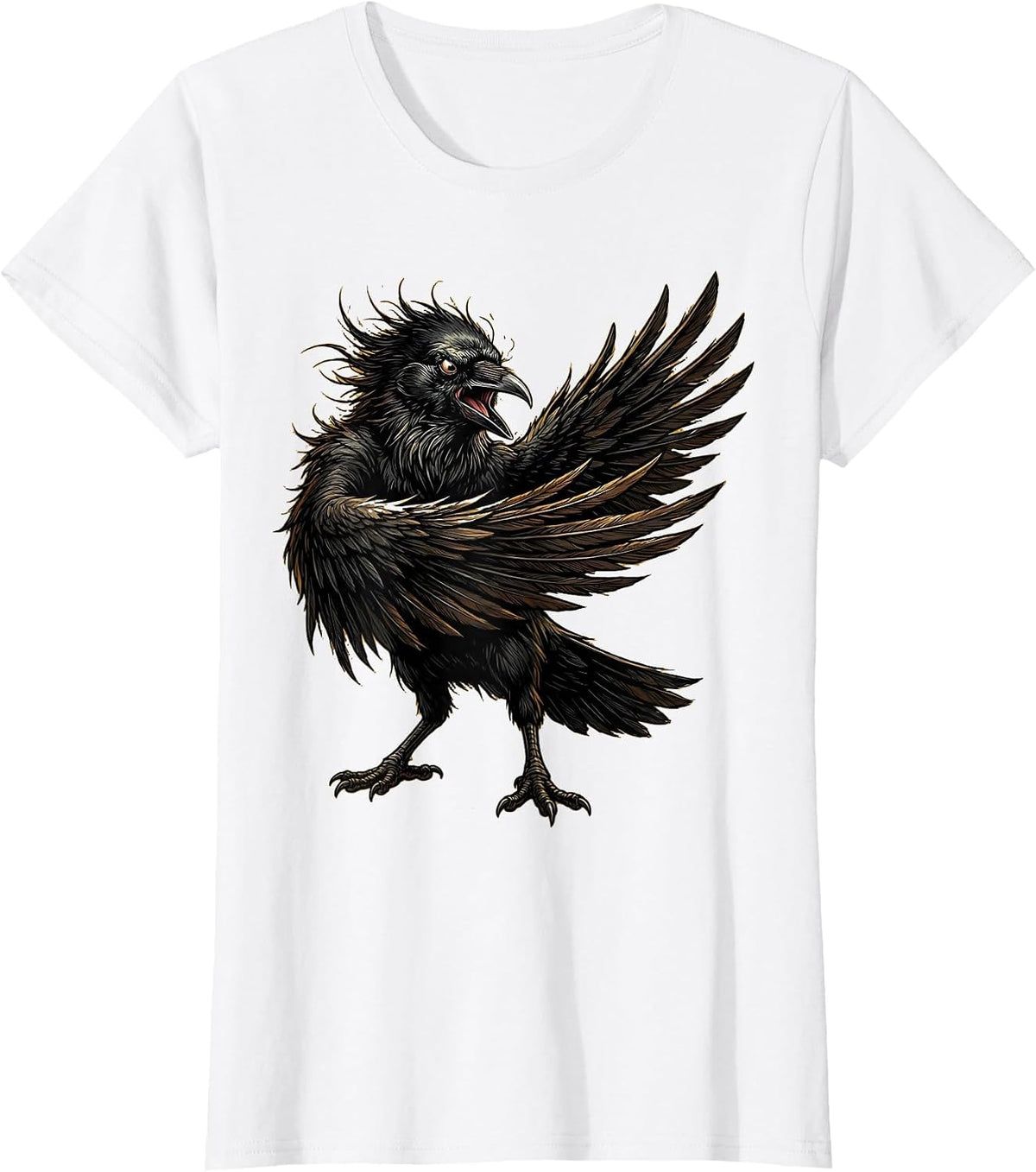 Women's Angry Crow Flipping Wing Graphic T-Shirt - White