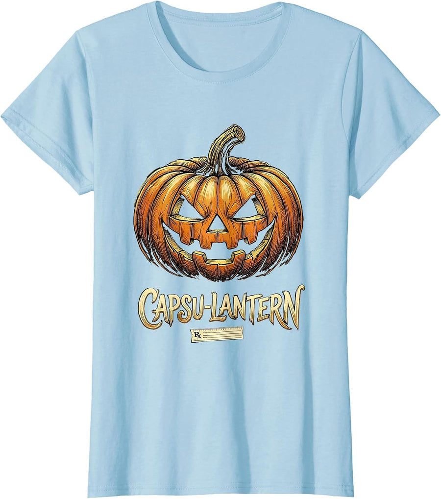 Women's Capsu-Lantern Sign Painter Showcard Pharmacy Crew Halloween T-Shirt - Baby Blue