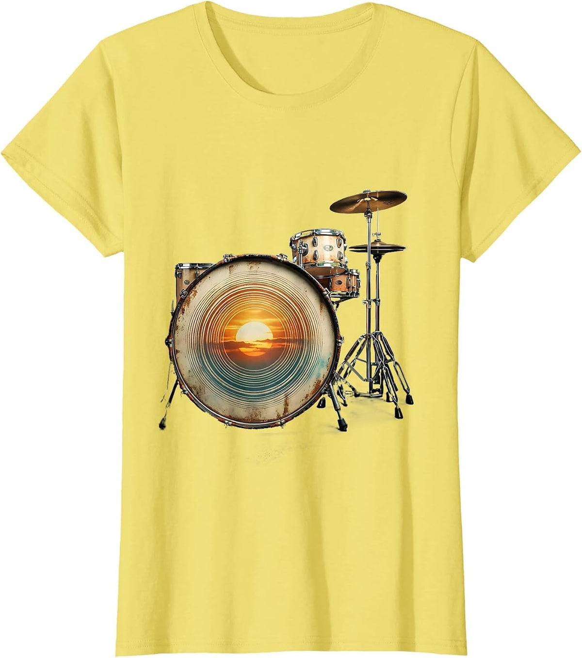 Women's Vintage Drummer Drum Circle Percussionist Humor T-Shirt - Lemon Yellow