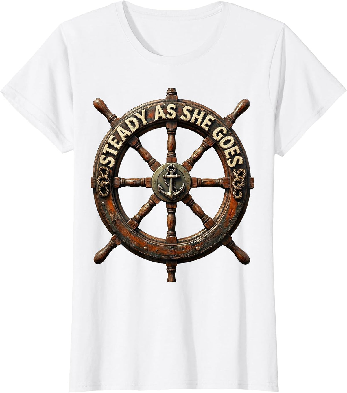 Steady As She Goes Navy Nautical Design T-Shirt - White