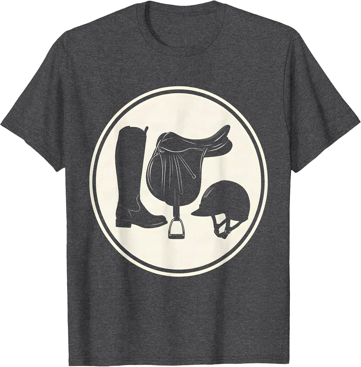 Men's Horse Girl Riding Gear Boots Helmet Saddle Graphic T-Shirt - Dark Heather Grey