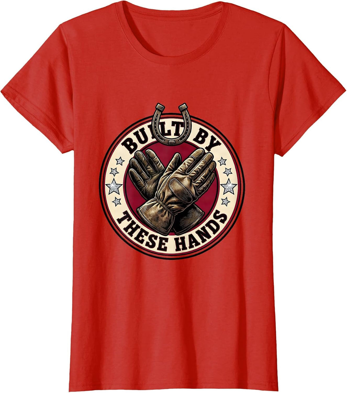 Built by These Hands Blue Collar Worker Design T-Shirt - Red