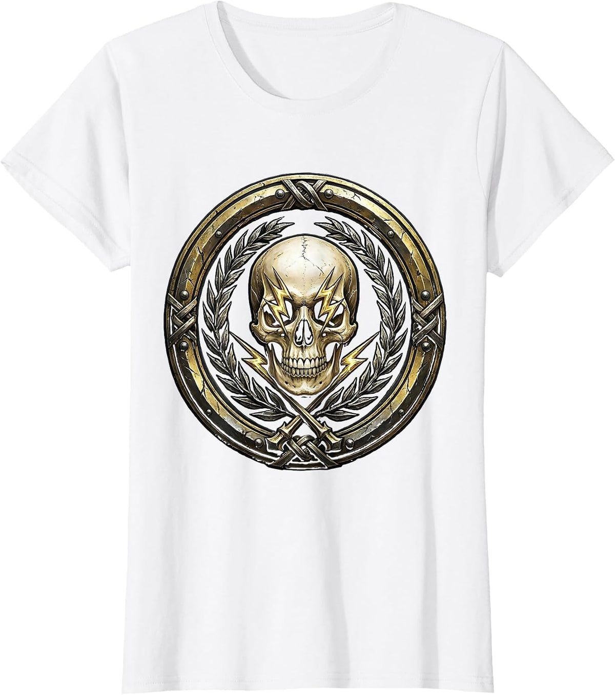 Skull With Lightning Bolt Eyes Metal Band Graphic T-Shirt - White