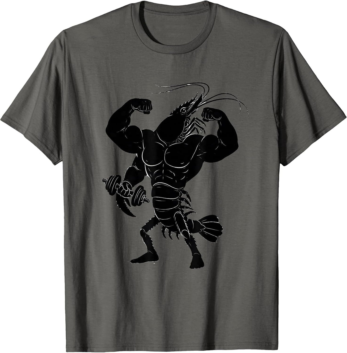Muscular Shrimp Bicep Curl Funny Gym Design T-Shirt - Asphalt Grey