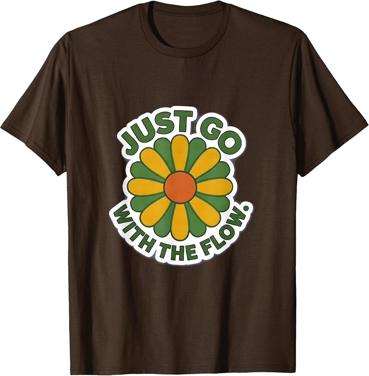 Men's Just Go With The Flow Hippie Vibes Design T-Shirt - Brown