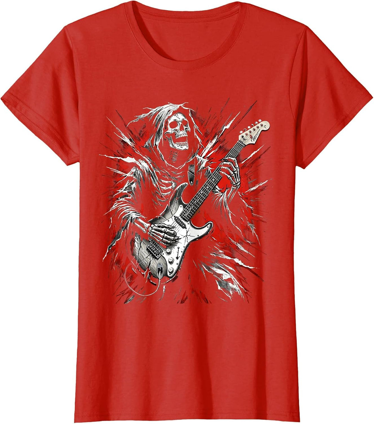 Grim Reaper Guitar Solo Heavy Metal Graphic T-Shirt - Red