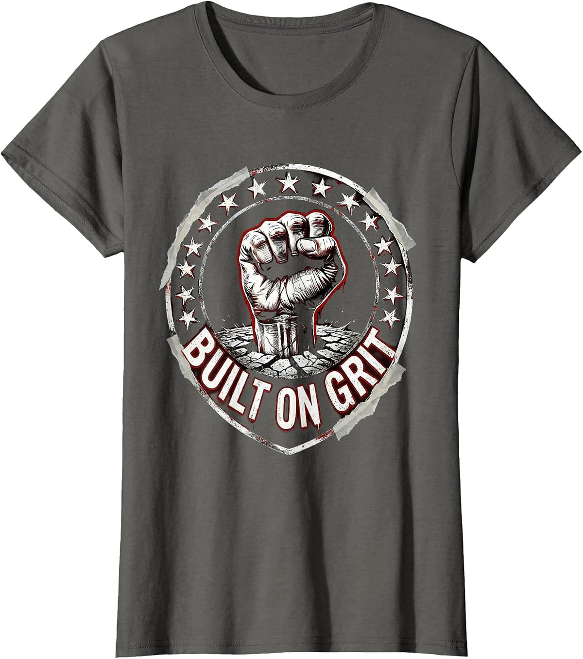 Women's Built on Grit American Pride Graphic Design T-Shirt - Asphalt Grey