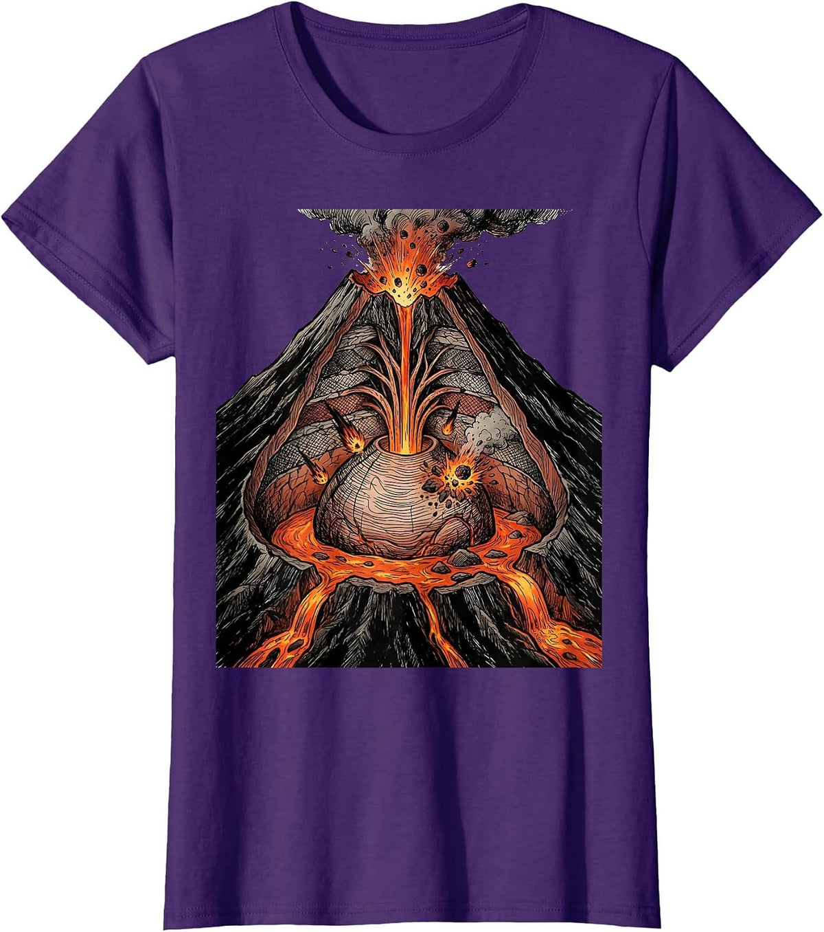 Women's Volcano Cross-Section Eruption Science Teacher T-Shirt - Purple