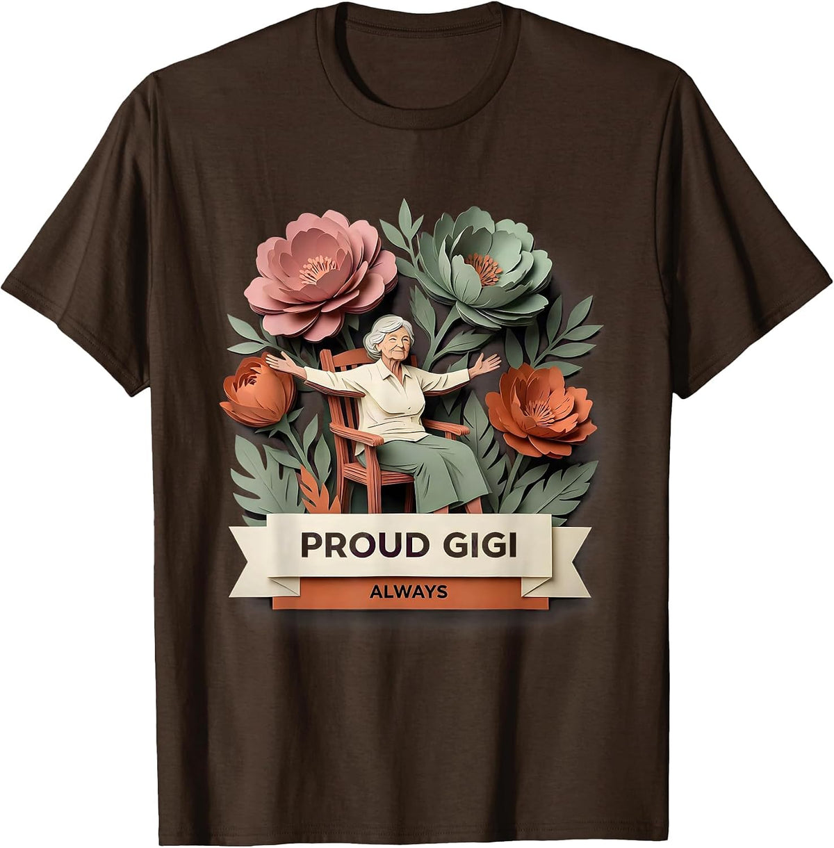 Proud Gigi Always Grandma Design T-Shirt - Brown