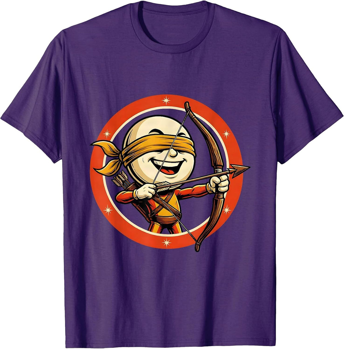Blindfolded Archer Drawing Back Bow Graphic T-Shirt - Purple