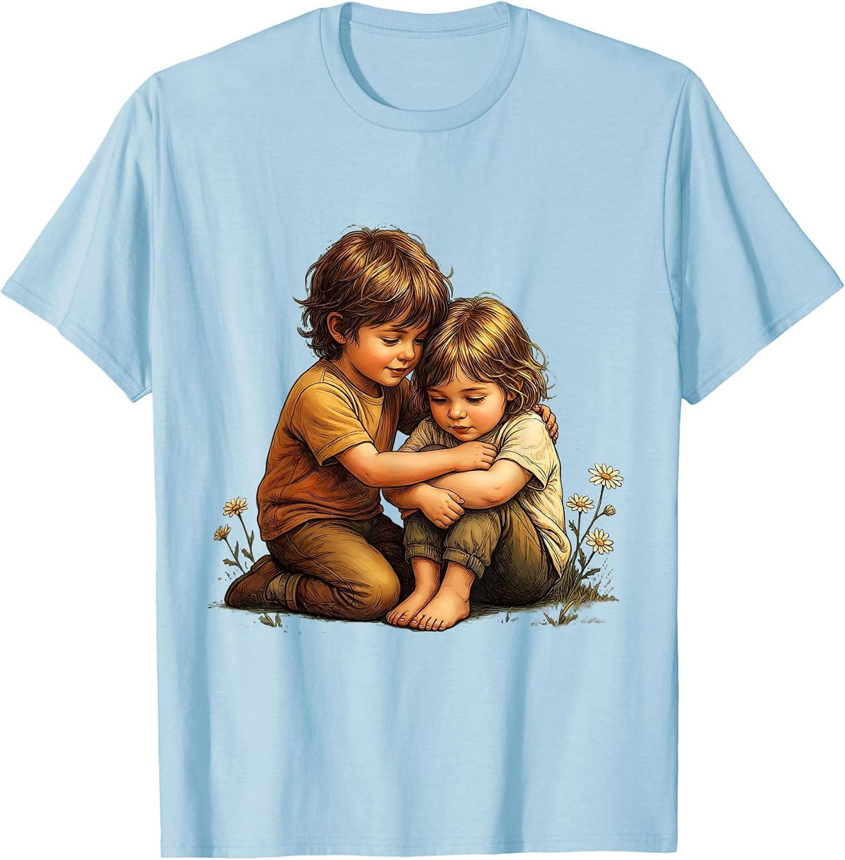 Men's Kindness in Action Child Comforting Friend Design T-Shirt - Baby Blue