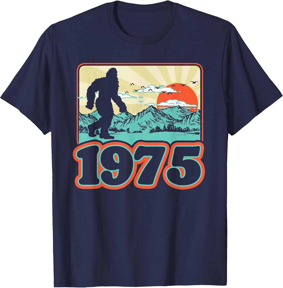 Retro Bigfoot Mountains 50th Birthday 1975 Sasquatch Fifty T-Shirt - Navy Blue