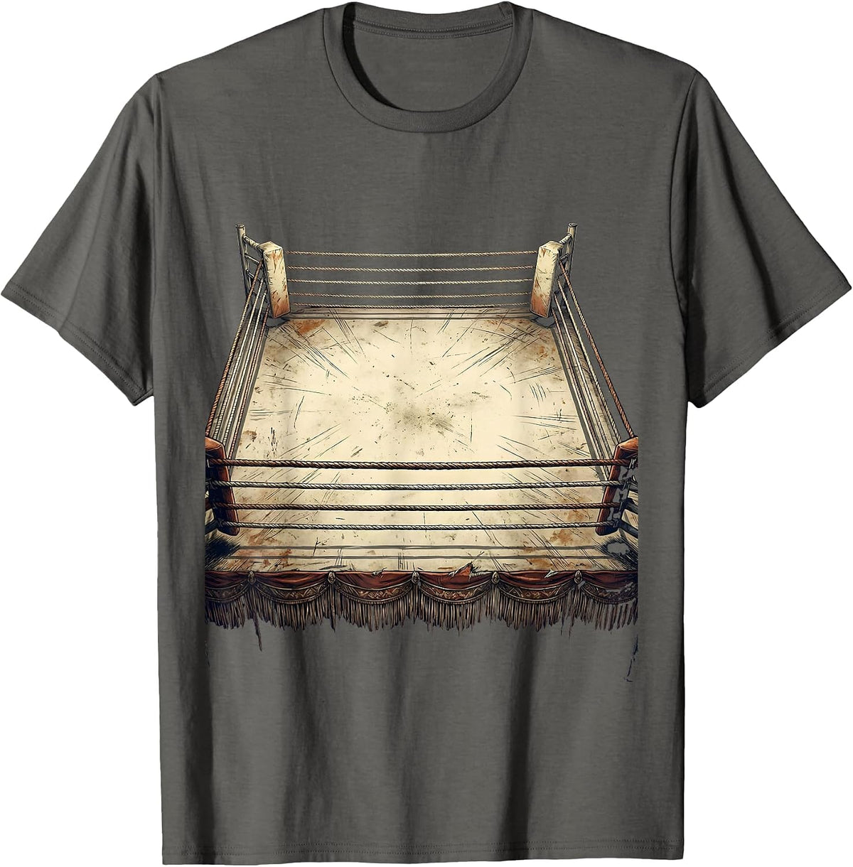 Dramatic Overhead Boxing Ring Illustration T-Shirt - Asphalt Grey