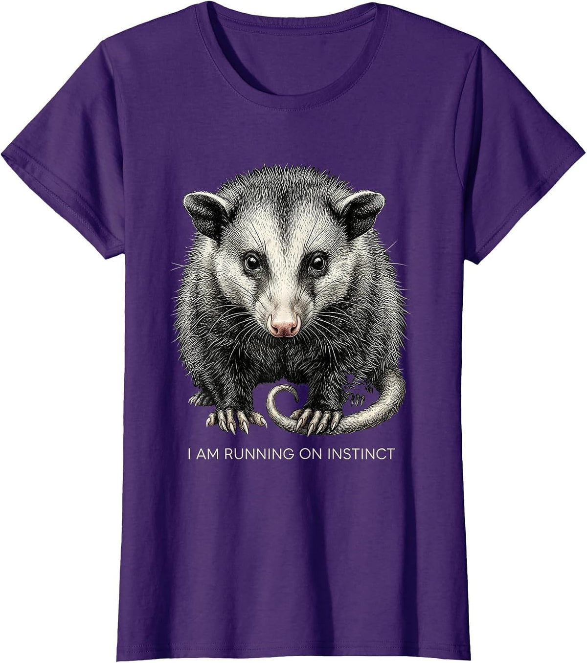Women's I Am Running On Instinct Funny Opossum Animal Meme Humor T-Shirt - Purple