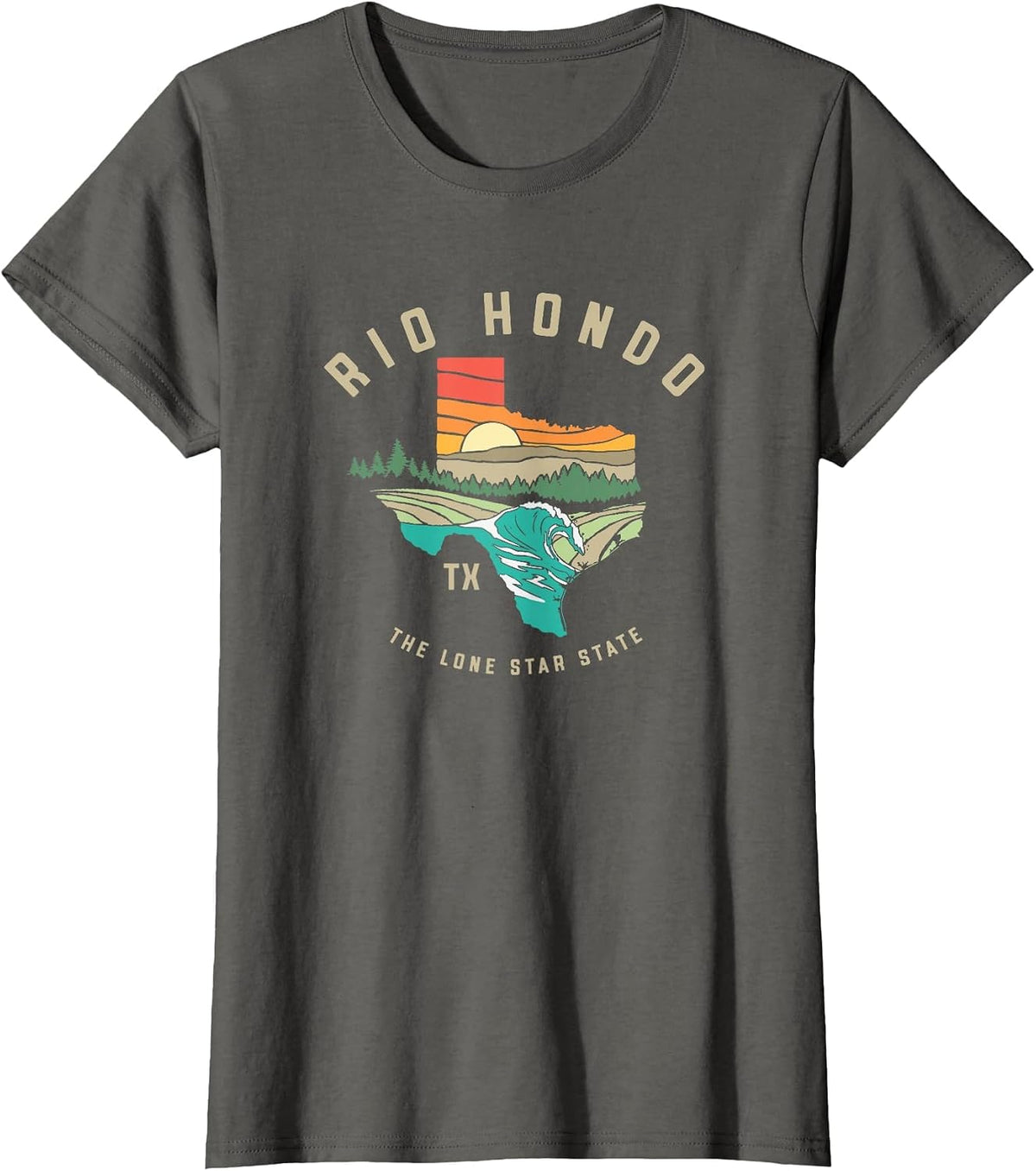 Rio Hondo Texas Outdoors Vintage Nature Illustration T-Shirt - Asphalt Grey