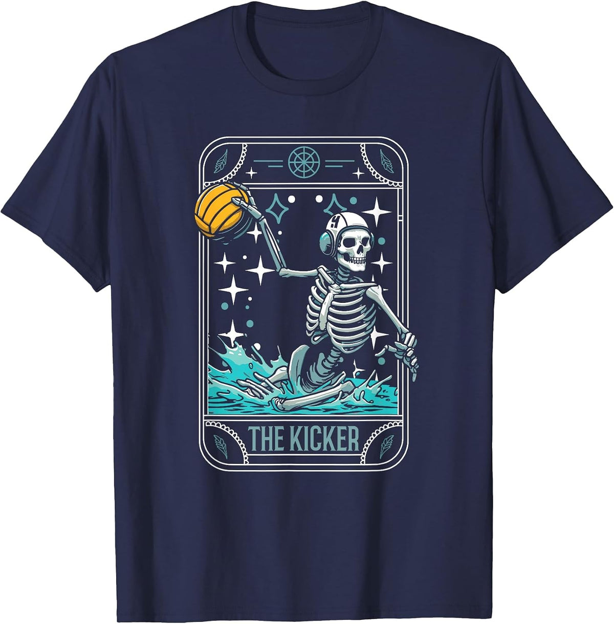 Water Polo - Player Waterpolo Sport Skeleton Tarot Card T-Shirt - Navy Blue