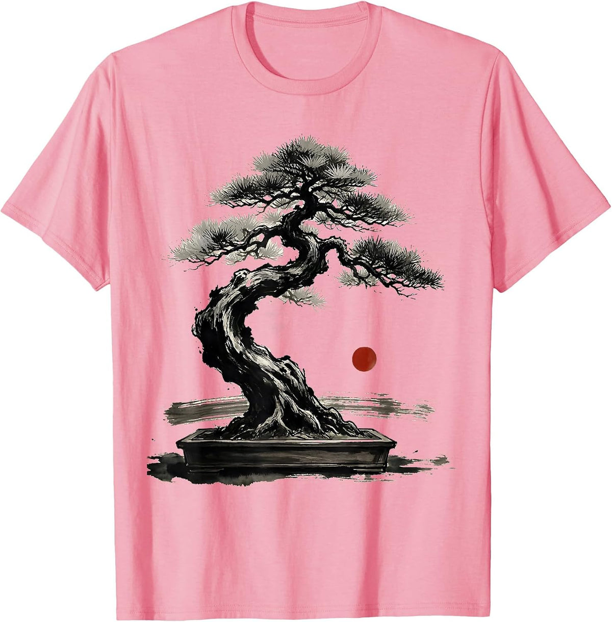 Men's Japanese Bonsai Tree on Wooden Pedestal Design T-Shirt - Pink