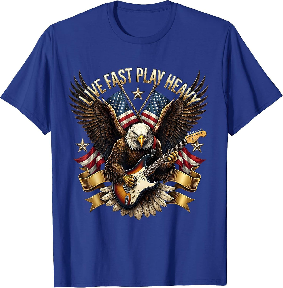 Men's Live Fast Play Heavy Metal Graphic Design T-Shirt - Royal Blue