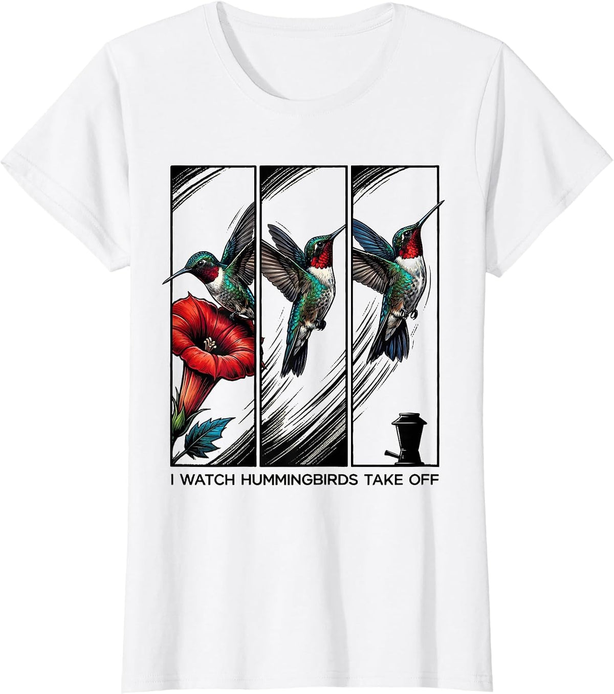 I Watch Hummingbirds Take Off Comic Book Bird Lover T-Shirt - White