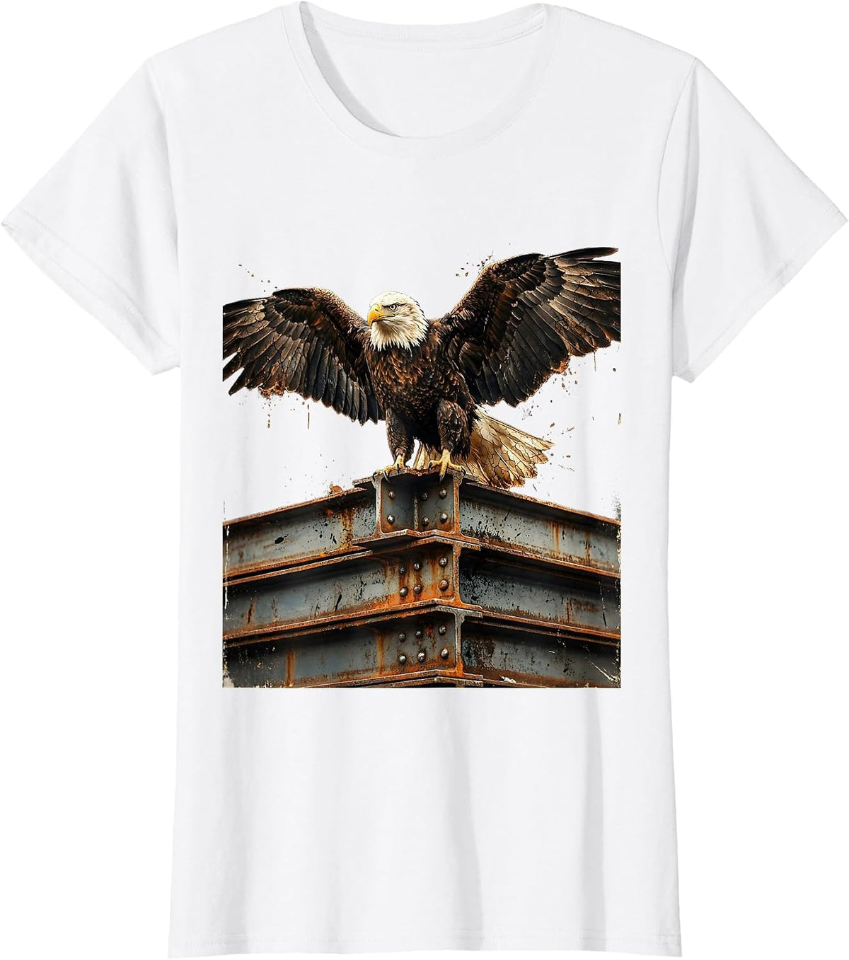 Labor Day Eagle on Steel Beams Graphic T-Shirt - White