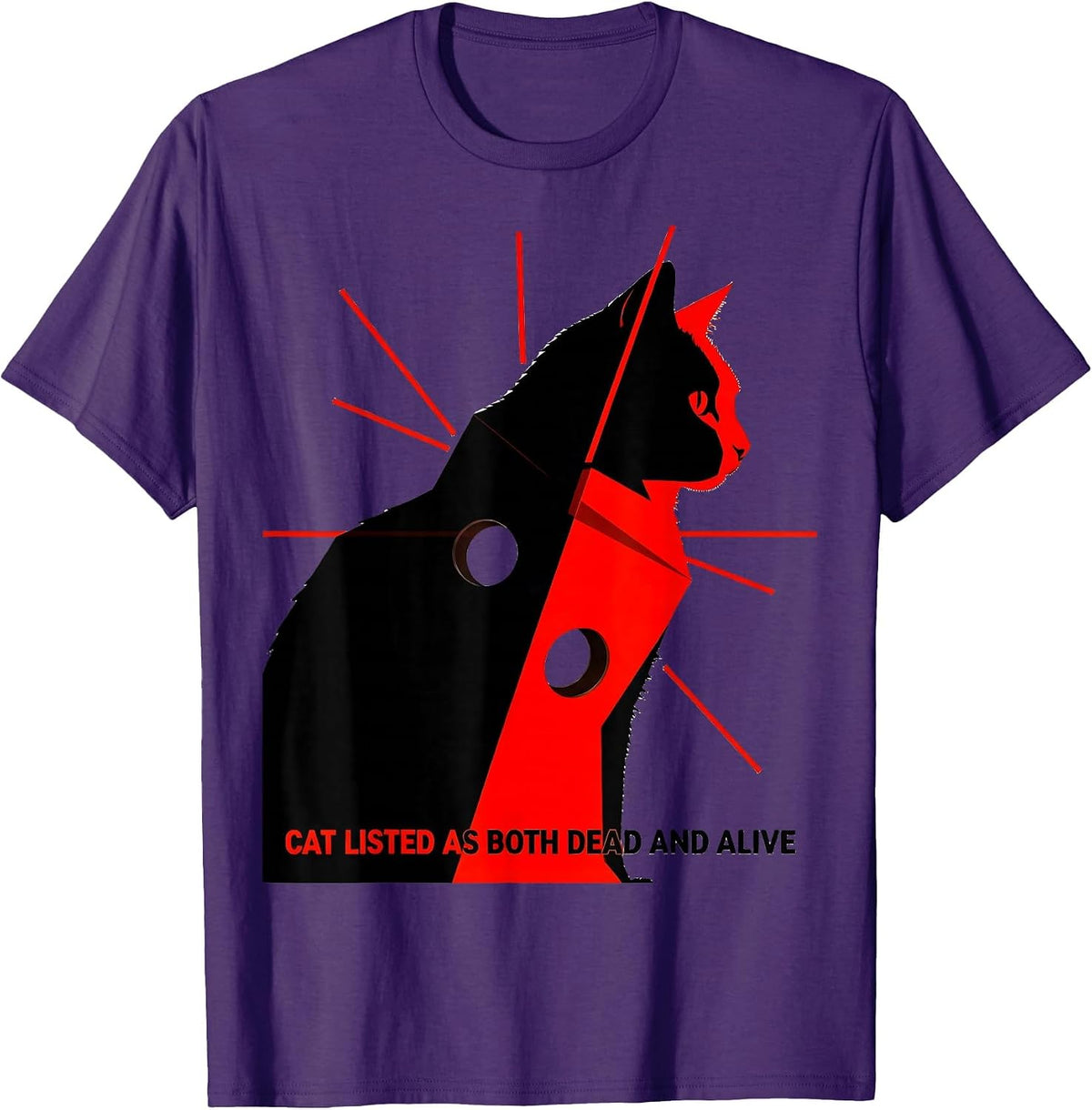 Cat Listed As Both Dead And Alive Funny Quantum Physics T-Shirt - Purple