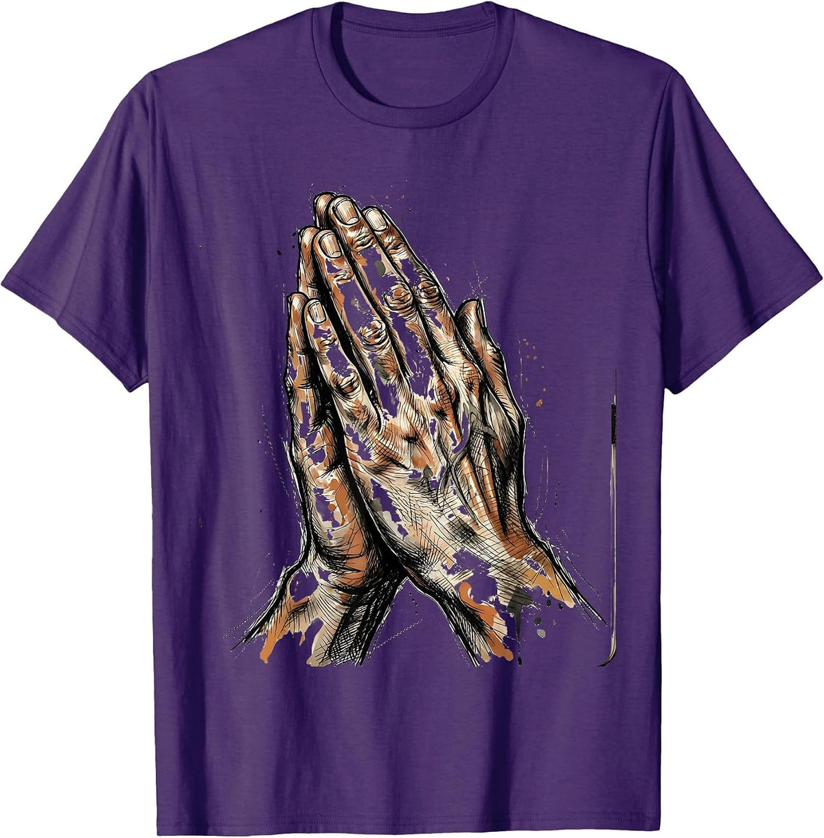 Art Teacher Paint-Covered Hands Prayer Graphic T-Shirt - Purple