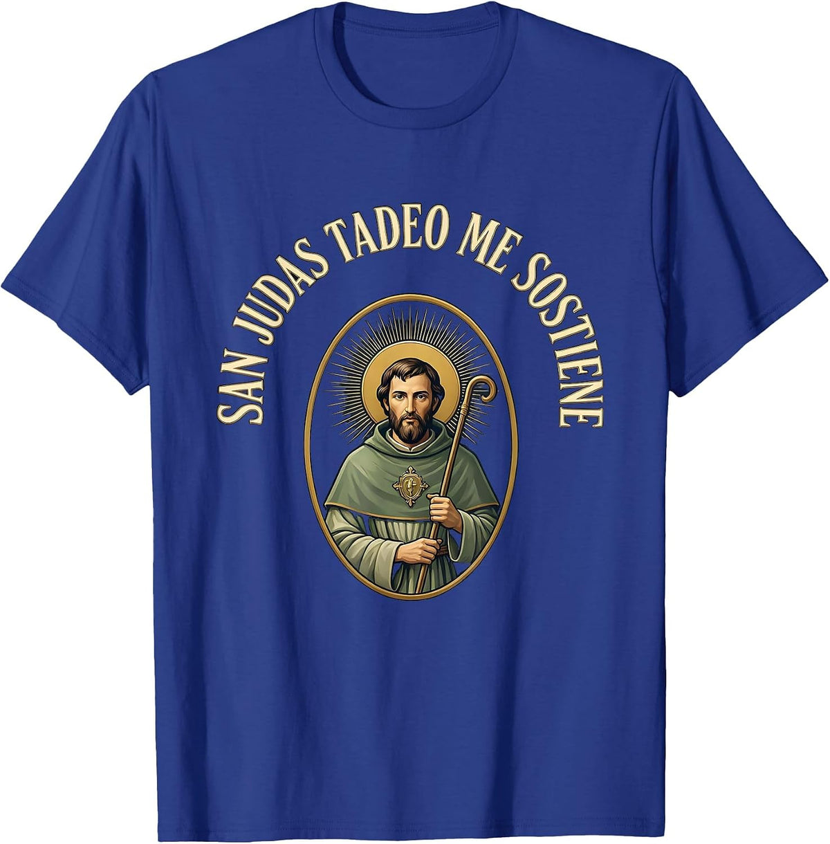 Men's San Judas Tadeo Me Sostiene Faith Spanish Catholic T-Shirt - Royal Blue