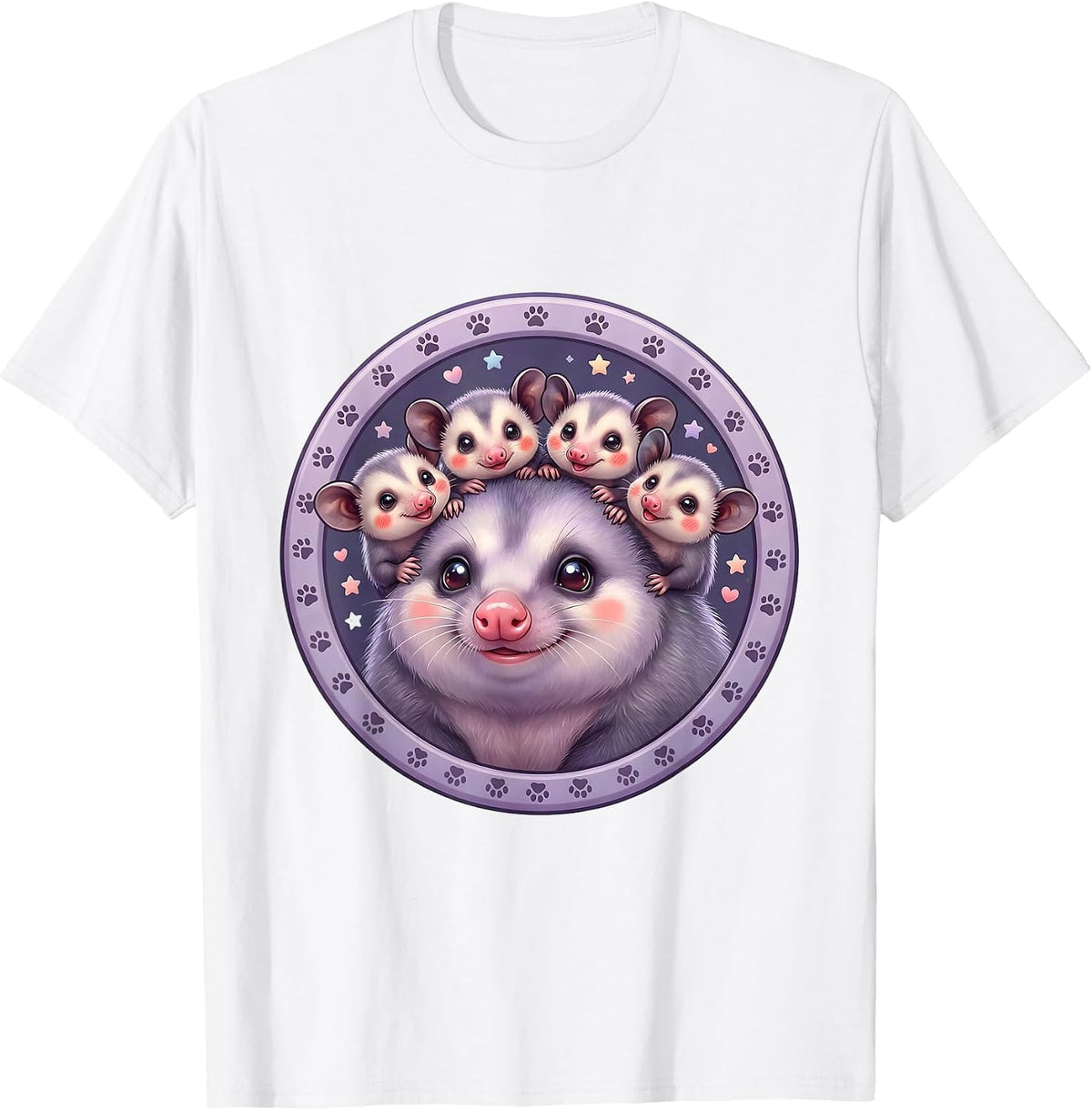 Men's Opossum Mother With Babies on Back Illustration T-Shirt - White
