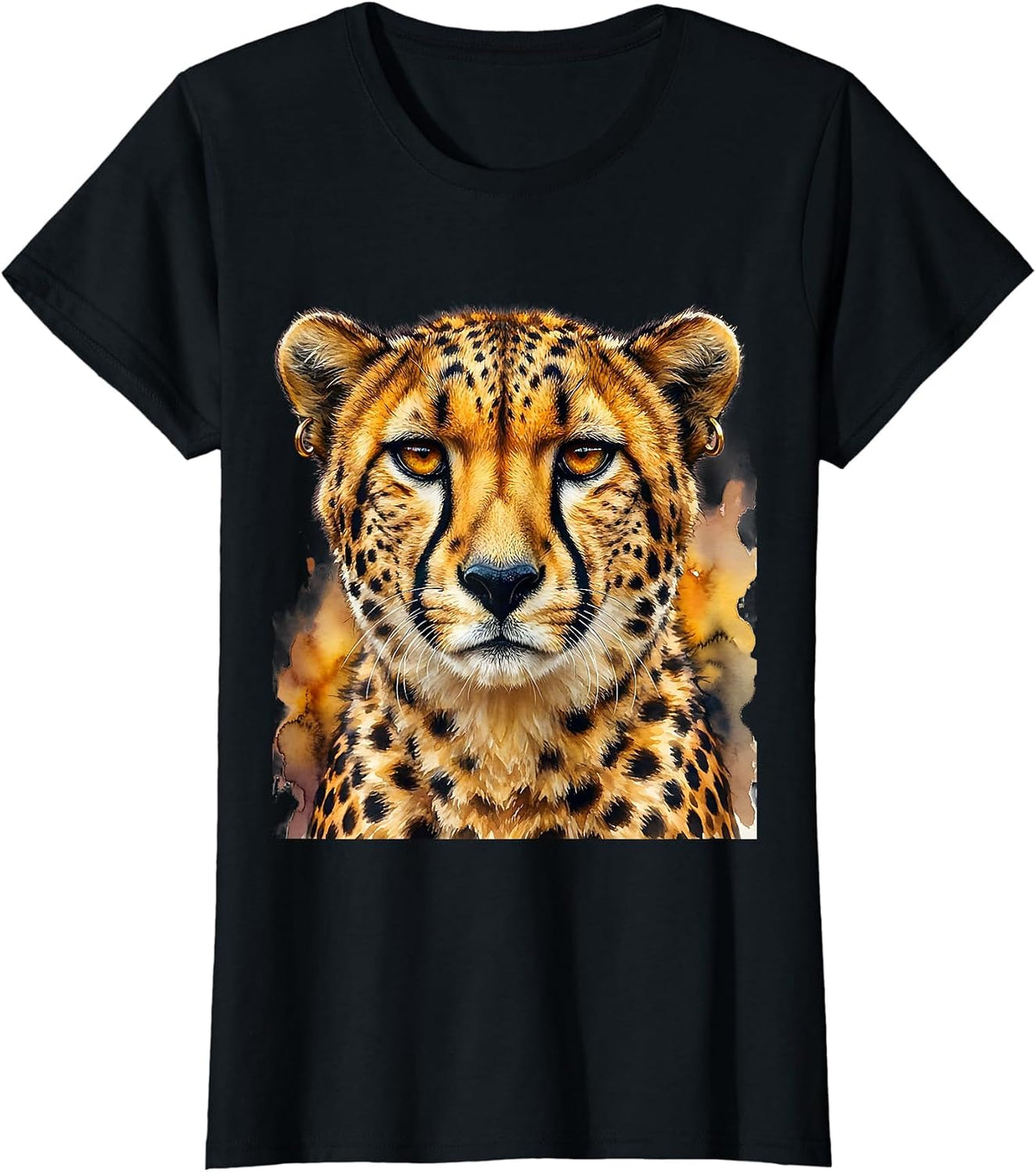 Gigi Bold Cheetah with Gold Earrings T-Shirt - Black