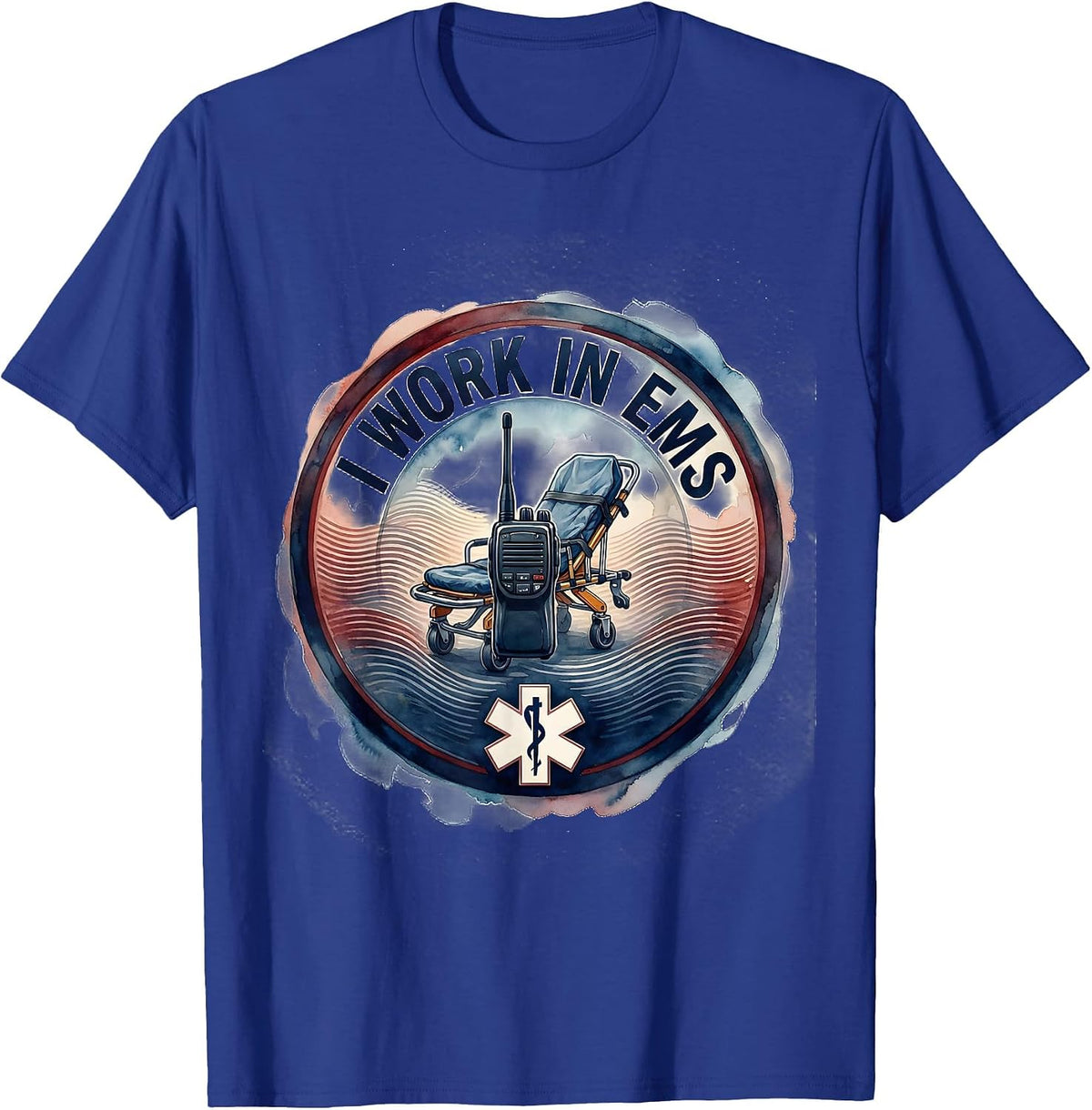 Men's I Work in EMS Watercolor EMT Paramedic First Responder Gift T-Shirt - Royal Blue