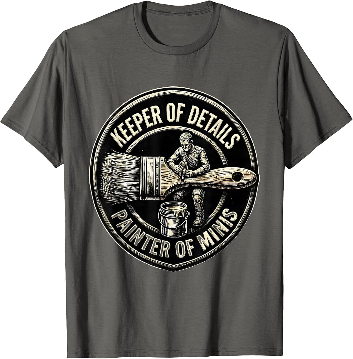 Men's Keeper Of Details Painter Of Minis Woodcut Engraving T-Shirt - Asphalt Grey