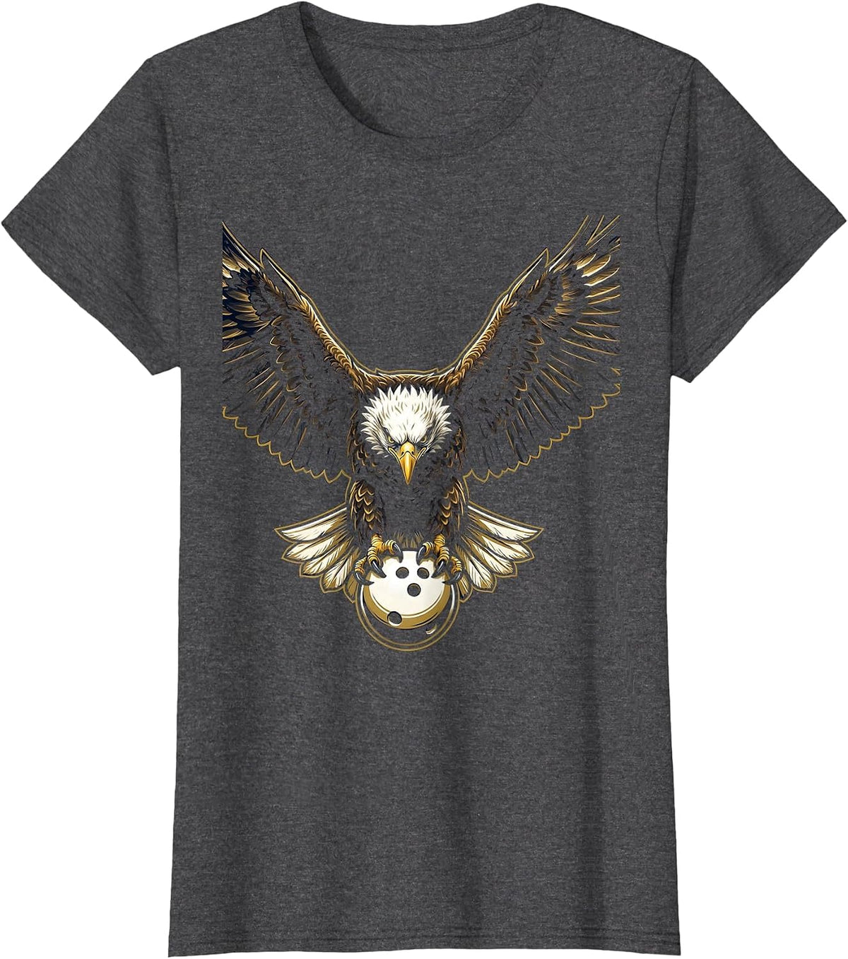 Women's Eagle Bowling Ball Strike Graphic Tee T-Shirt - Dark Heather Grey
