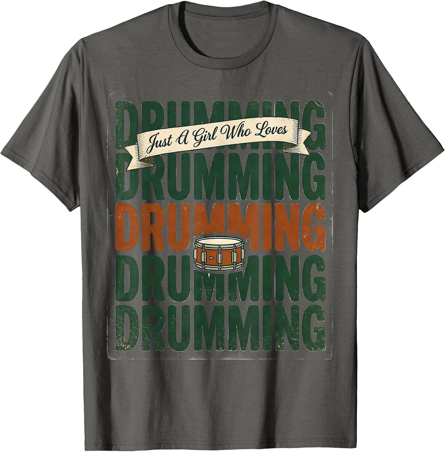 Just A Girl Who Loves Drumming Vintage Drummer Fan Gift T-Shirt - Asphalt Grey