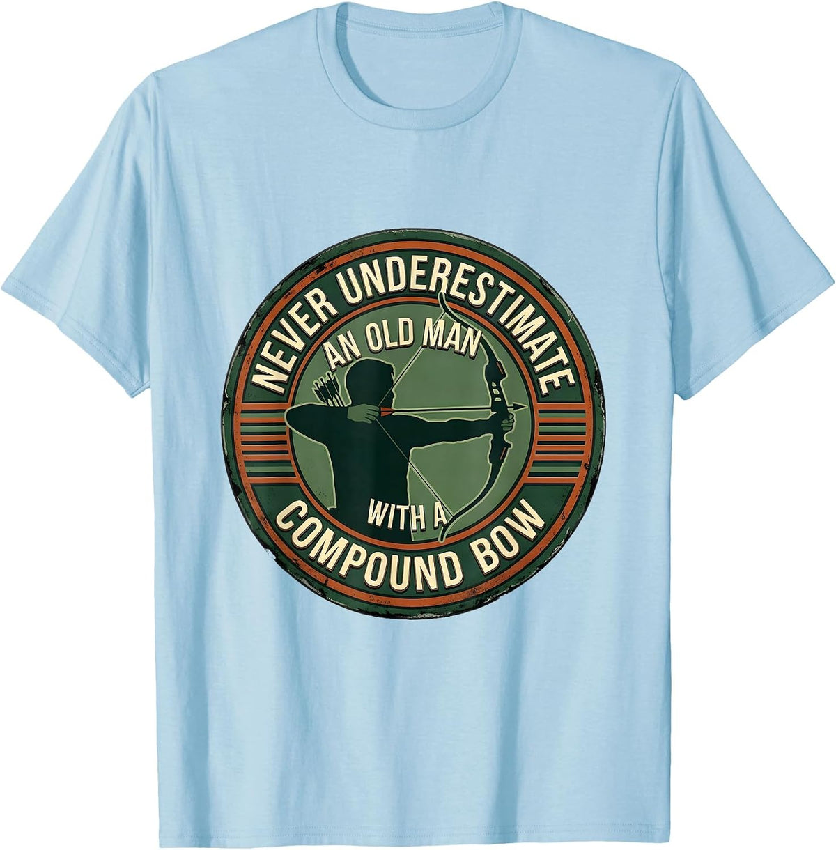 Men's Never Underestimate An Old Man With A Compound Bow Vintage T-Shirt - Baby Blue