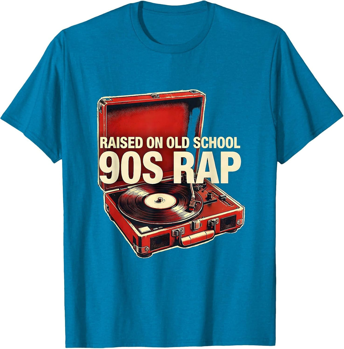 Raised On Old School 90s Rap Stencil Graphic Hip Hop T-Shirt - Sapphire Blue