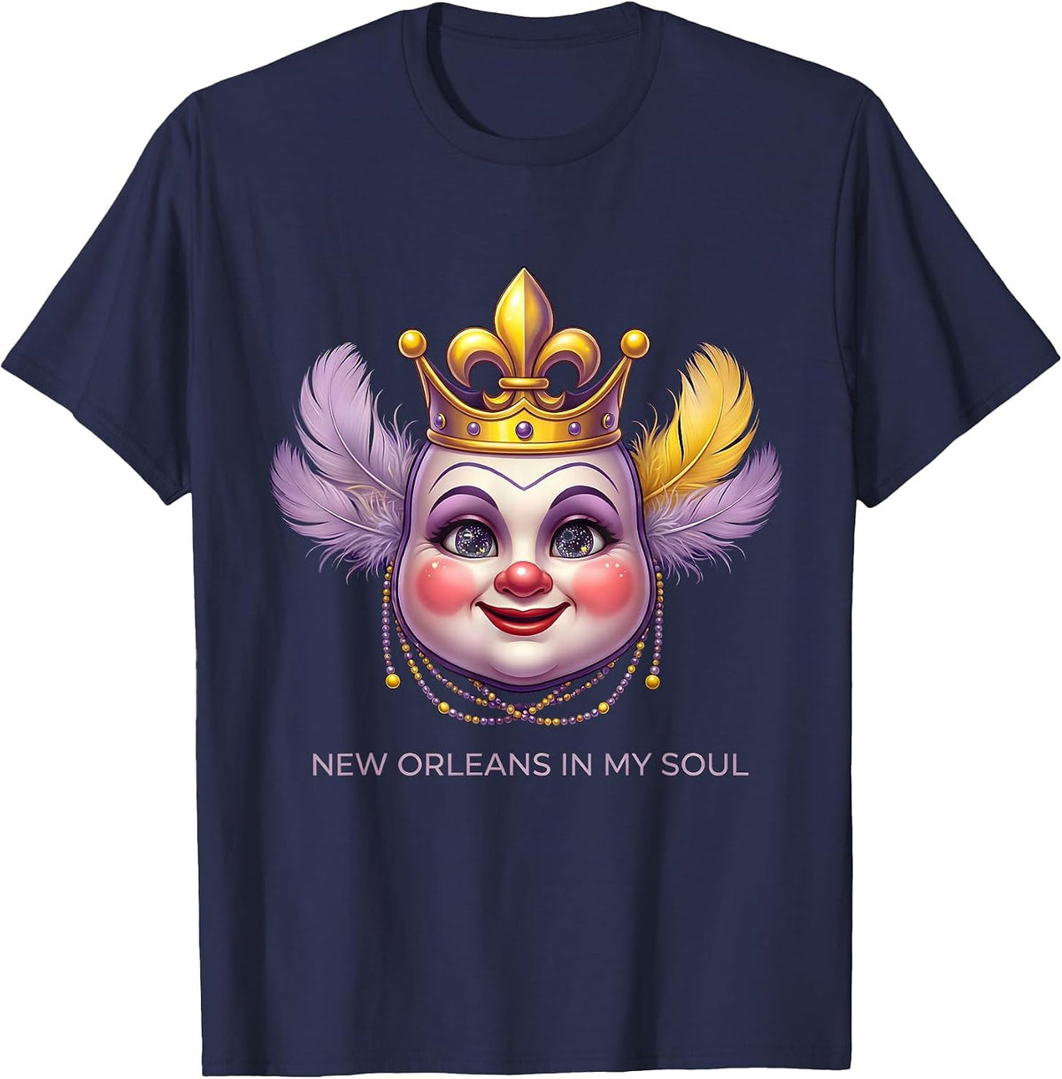New Orleans In My Soul Mardi Gras Design T-Shirt - Navy Blue