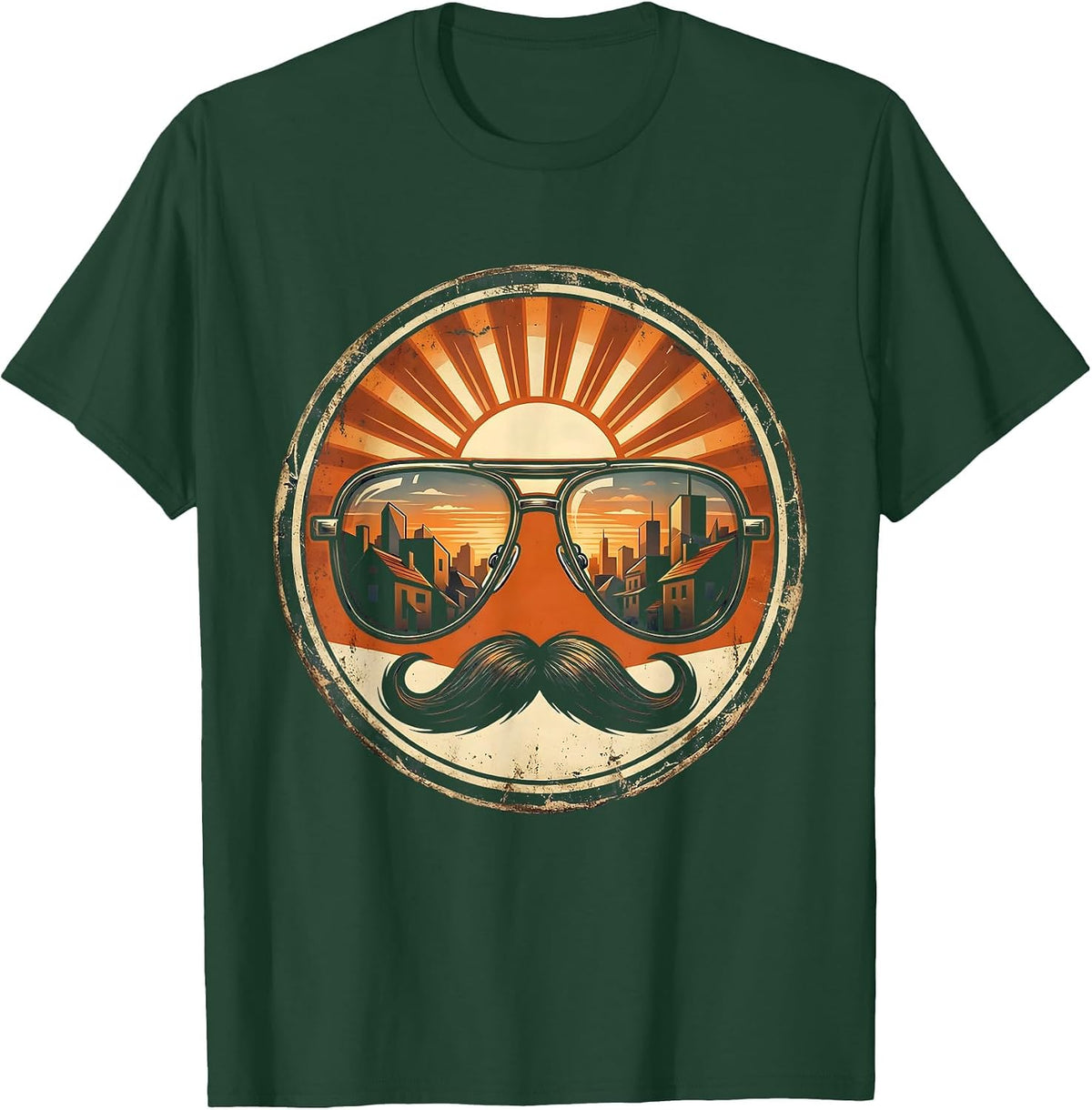 Men's Aviator Sunglasses Sunset Skyline Retro 80s Design T-Shirt - Dark Green