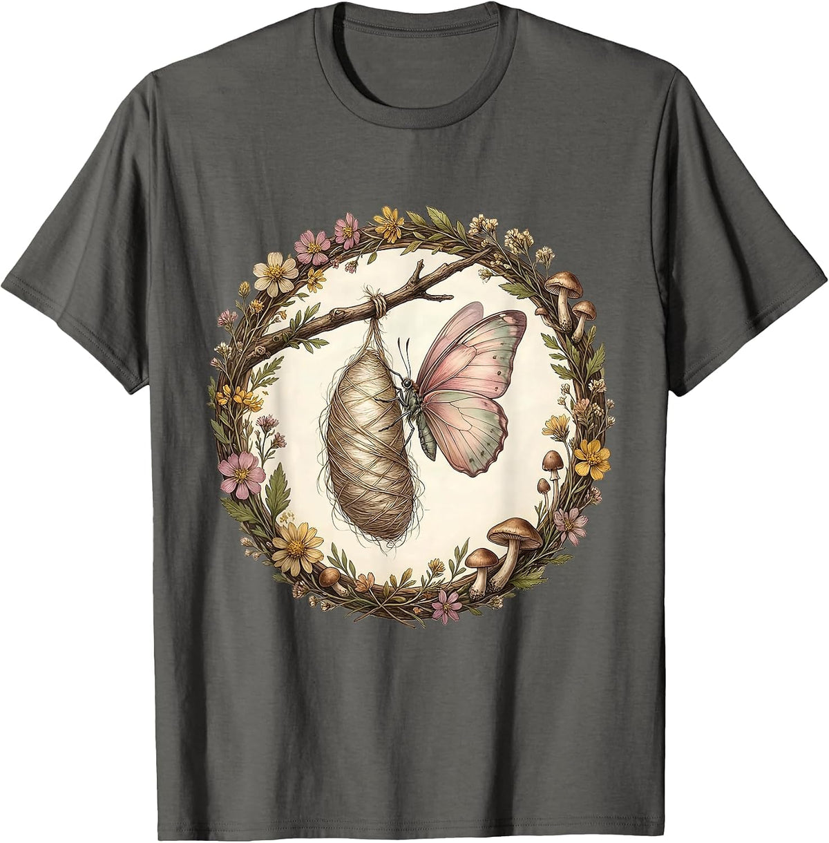 Preschool Teacher Butterfly Cocoon Art Design T-Shirt - Asphalt Grey