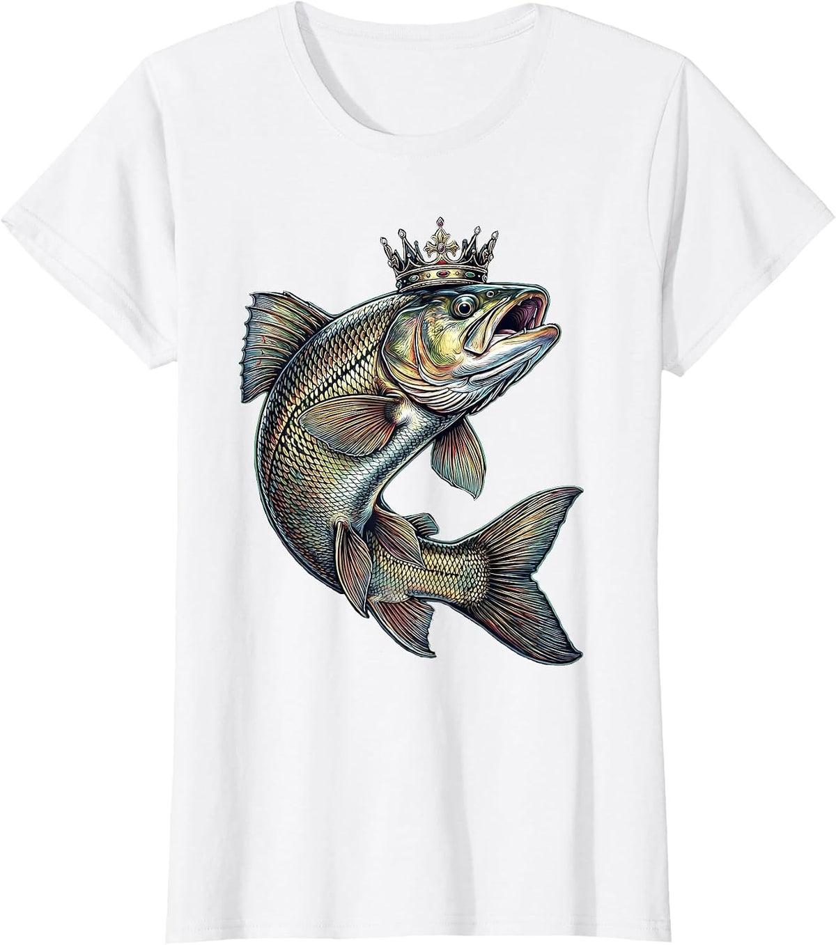 Trophy Trout Crown Fishing Illustration T-Shirt - White